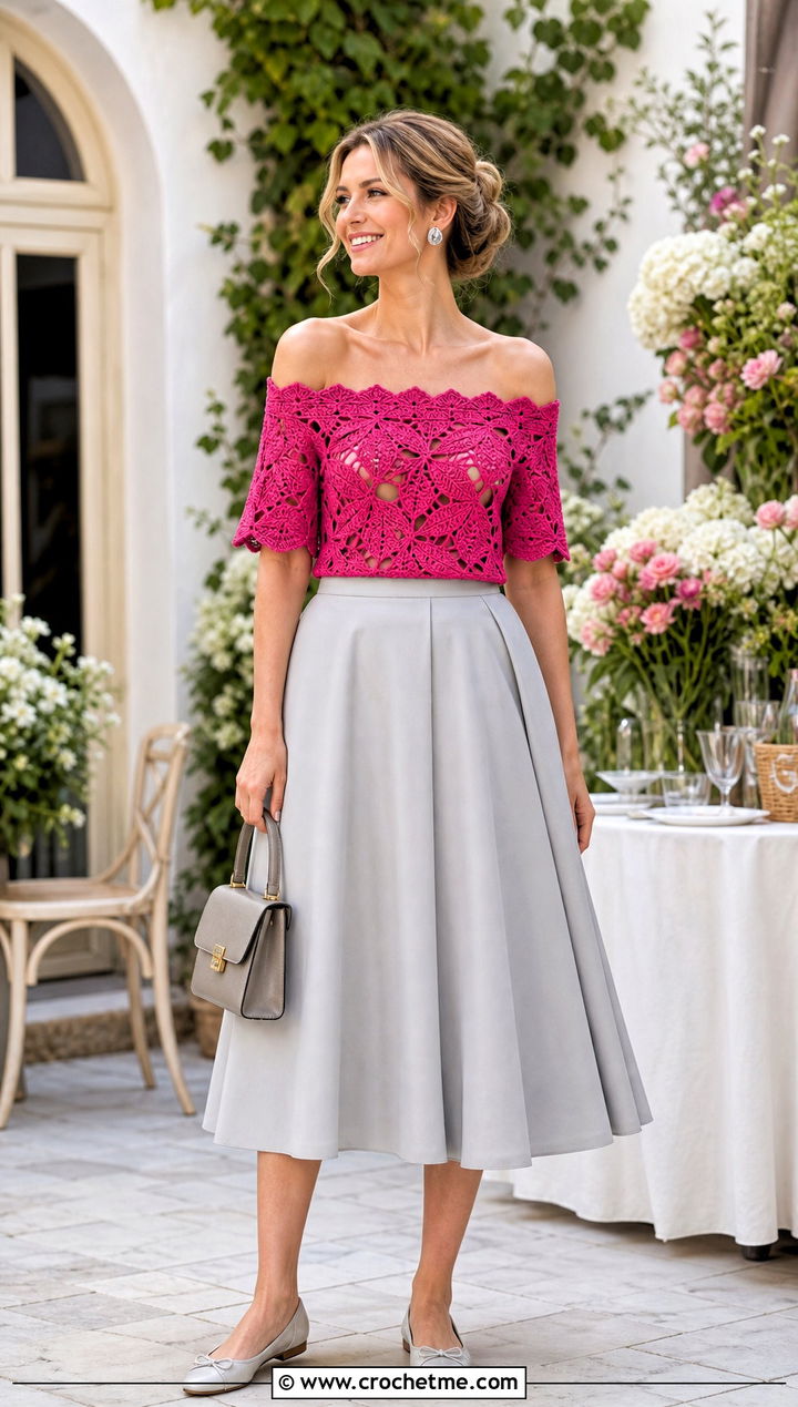 Ivy Crochet Off Shoulder Top With A Line Skirt - 25 ivy crochet top outfit ideas