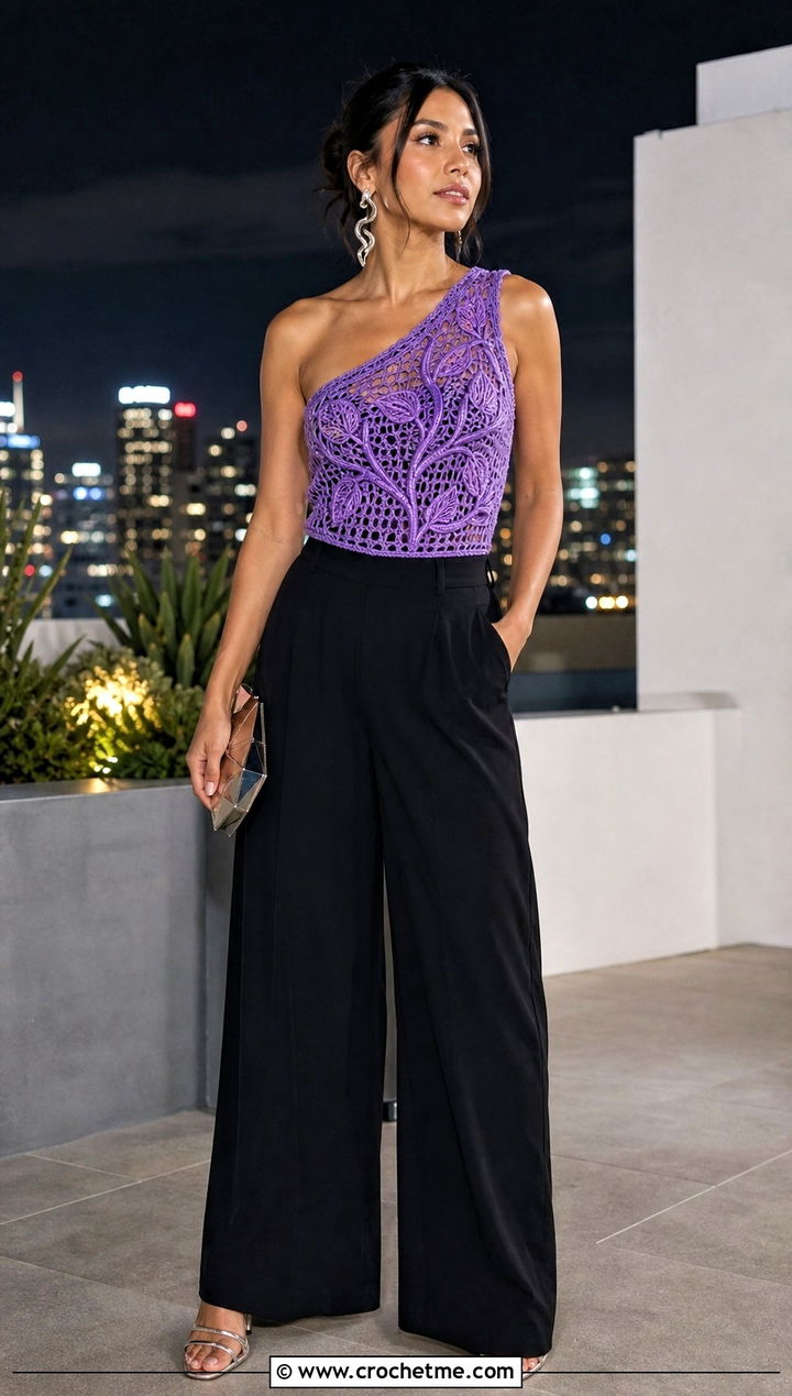 Ivy Crochet One Shoulder Top With Palazzo Pants - 25 ivy crochet top outfit ideas