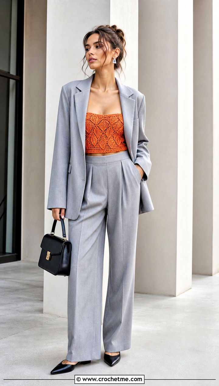 Ivy Crochet Tube Top With Oversized Blazer - 25 ivy crochet top outfit ideas