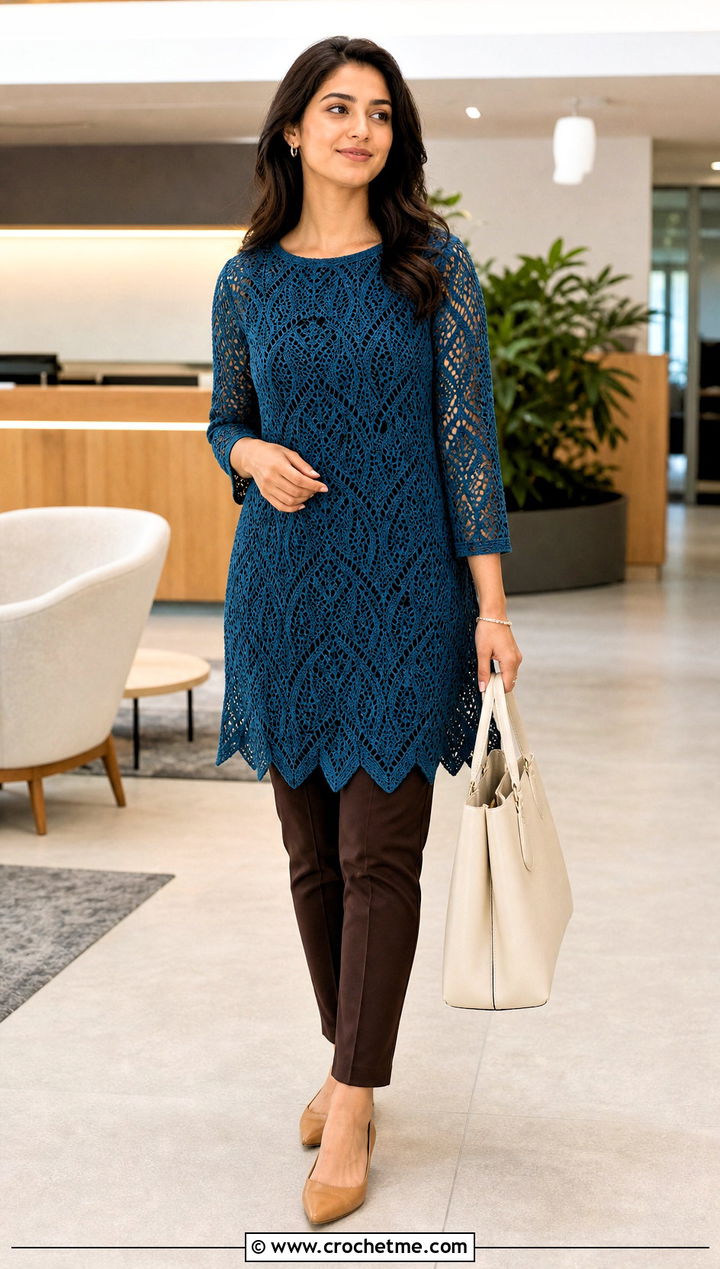 Ivy Crochet Tunic Top With Slim Trousers - 25 ivy crochet top outfit ideas