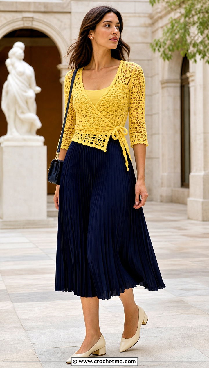 Ivy Crochet Wrap Top With Pleated Skirt - 25 ivy crochet top outfit ideas