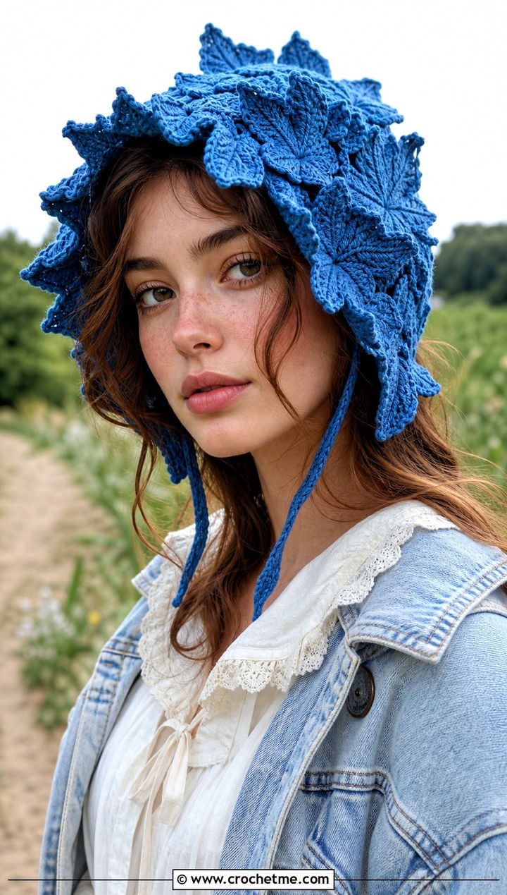 Ivy Leaf Bonnet With Modern Prairie Dress - 25 Crochet Leaf Hat outfit ideas