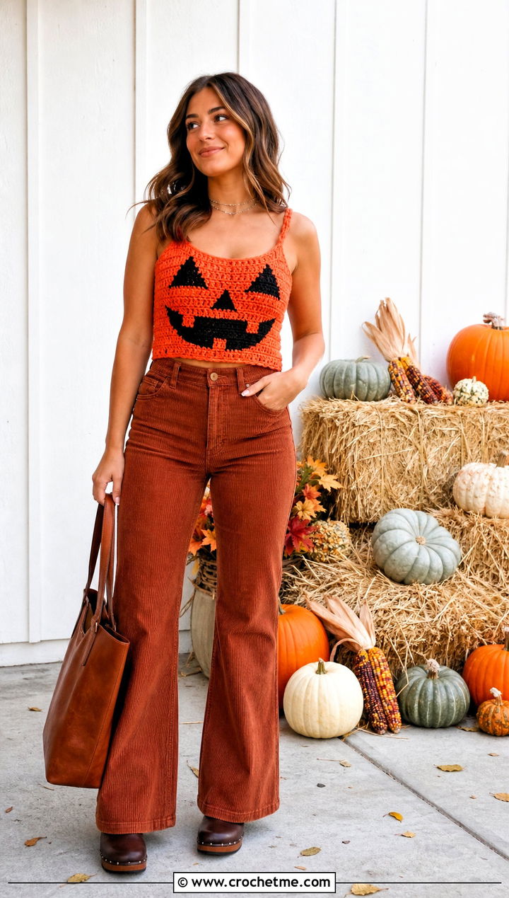Jack O Lantern Crochet Top Outfit - 25 Crochet Halloween Clothes and outfit ideas