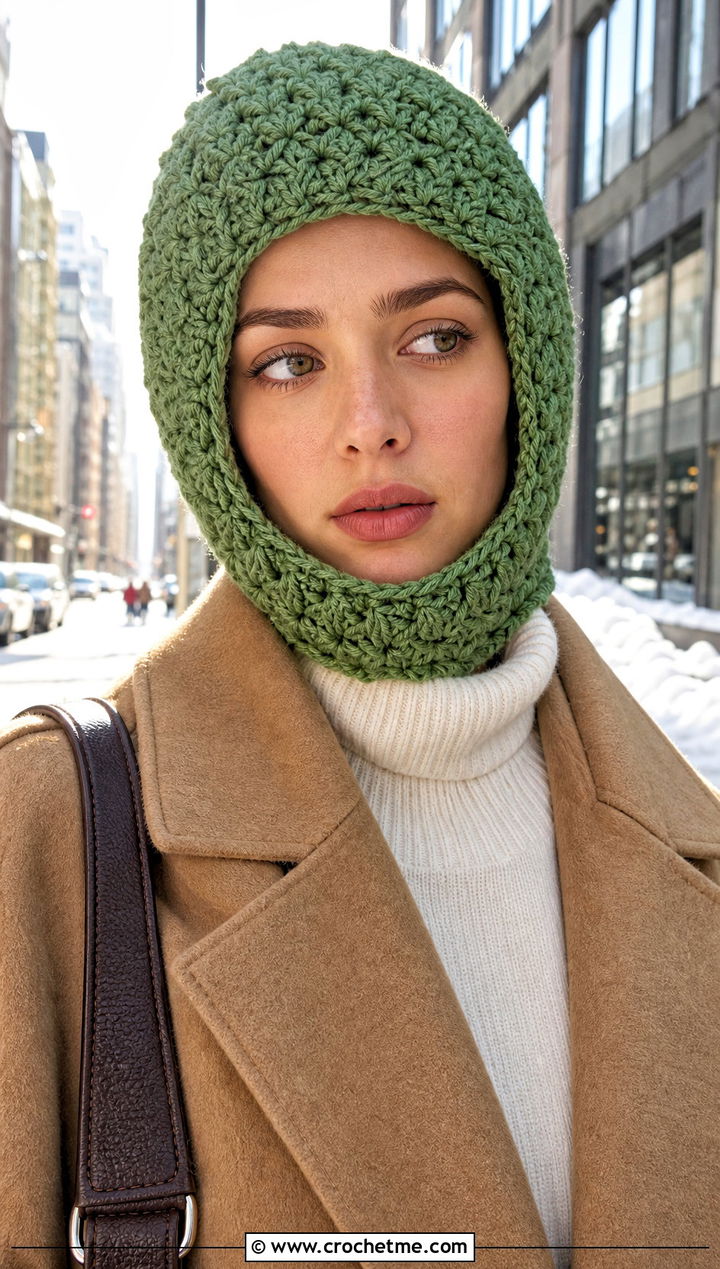 Jasmine Stitch Crochet Balaclava Hat With Wool Coat - 20 jasmine stitch crochet hat outfit ideas