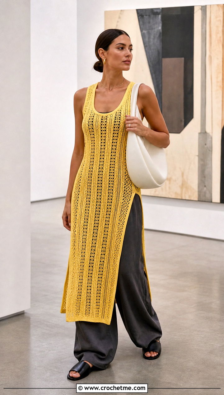 Jessica Simpson Crochet Tank Dress With Wide Leg Trousers - 15 jessica simpson crochet dress outfit ideas