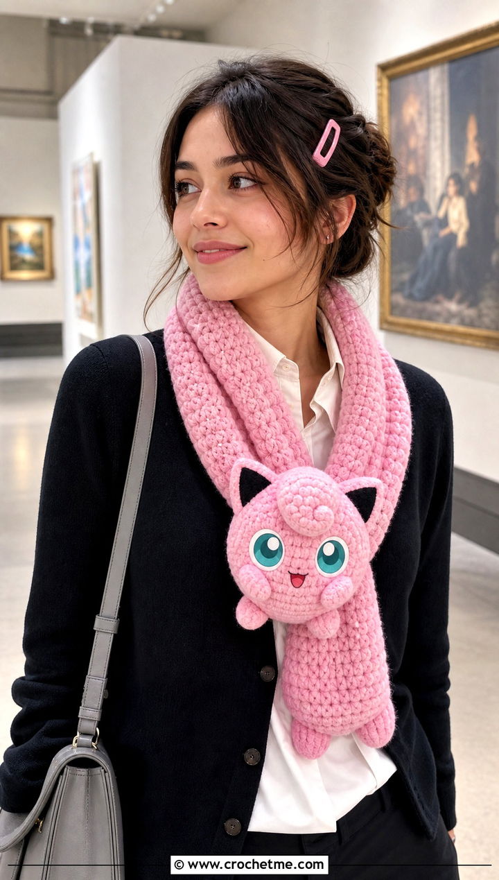 Jigglypuff Plush Scarf With Pleated Skirt - 25 Crochet Pokemon Scarf outfit ideas