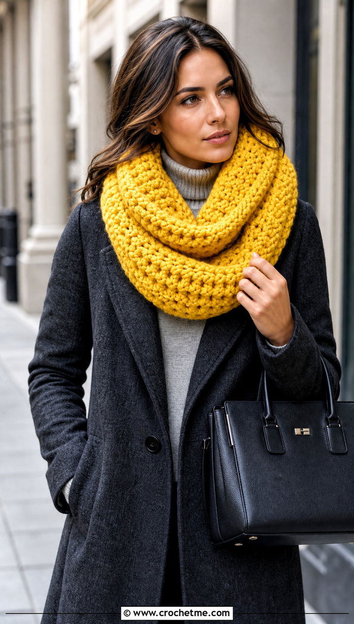Jumbo Infinity Crochet Scarf With Wool Coat - 15 Jumbo Yarn Crochet Scarf outfit ideas