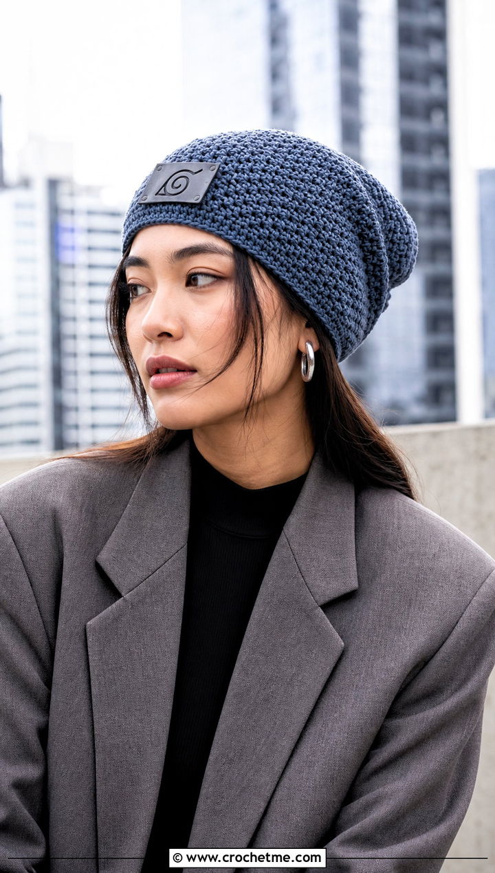 Kakashi Slouchy Beanie With Oversized Blazer - 25 naruto crochet hat outfit ideas