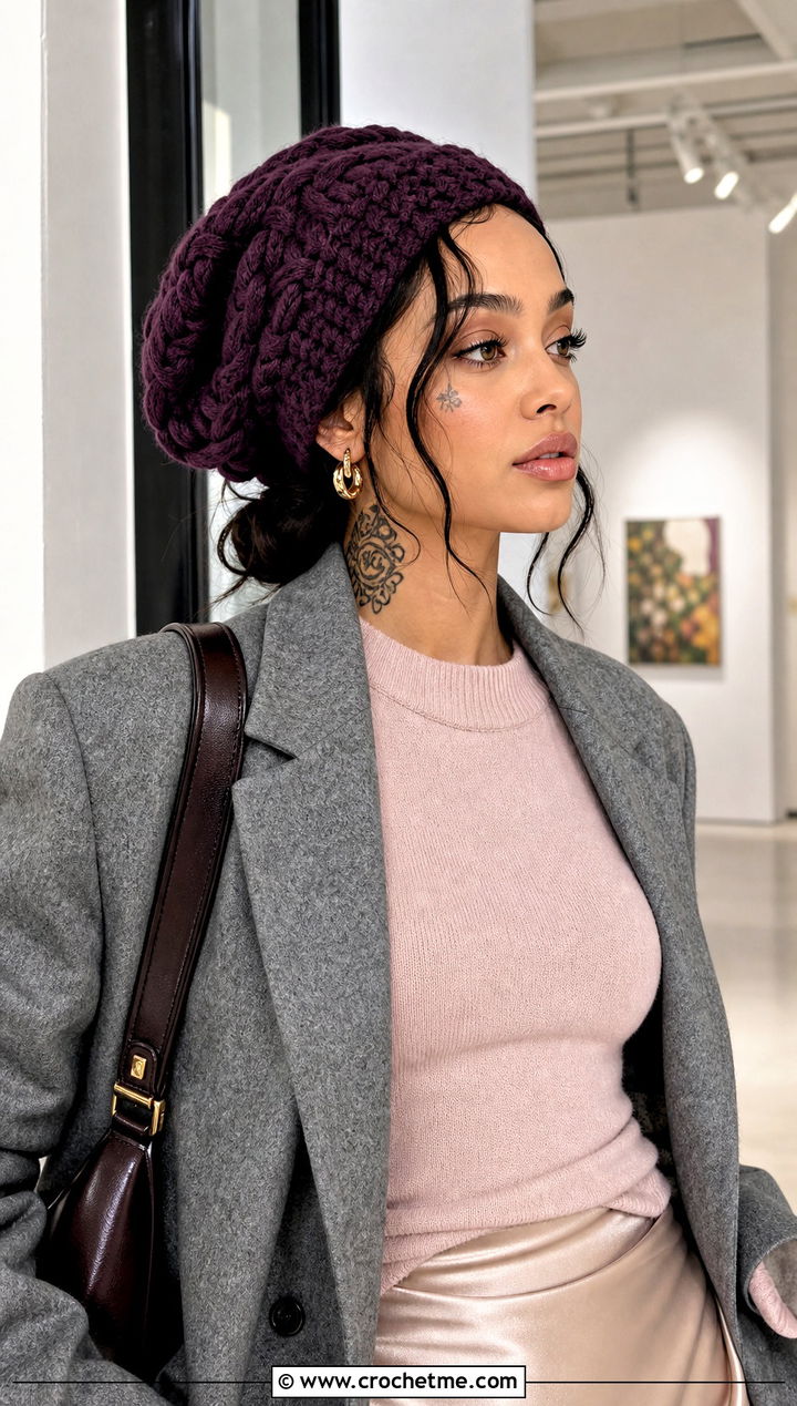 Kehlani Cable Twist Slouch Hat With Satin Skirt - 15 kehlani crochet hat outfit ideas