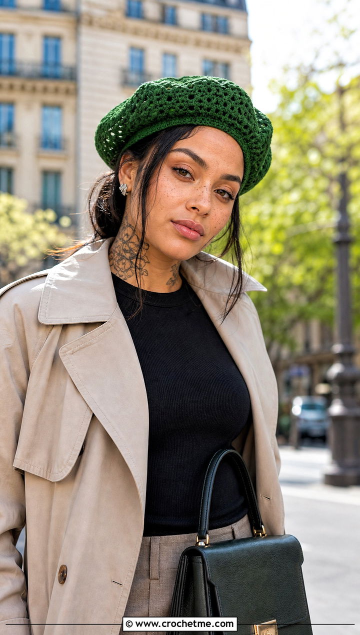 Kehlani Crochet Beret With Trench Coat And Capri Pants - 15 kehlani crochet hat outfit ideas
