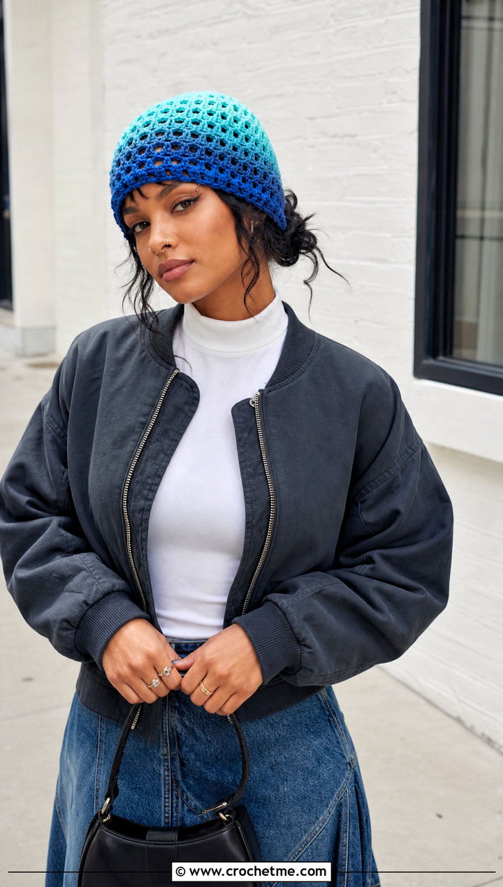 Kehlani Ombre Crochet Beanie With Denim Maxi Skirt - 15 kehlani crochet hat outfit ideas