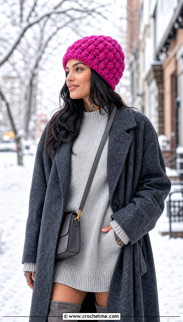 Kehlani Puff Stitch Crochet Beanie With Sweater Dress - 15 kehlani crochet hat outfit ideas
