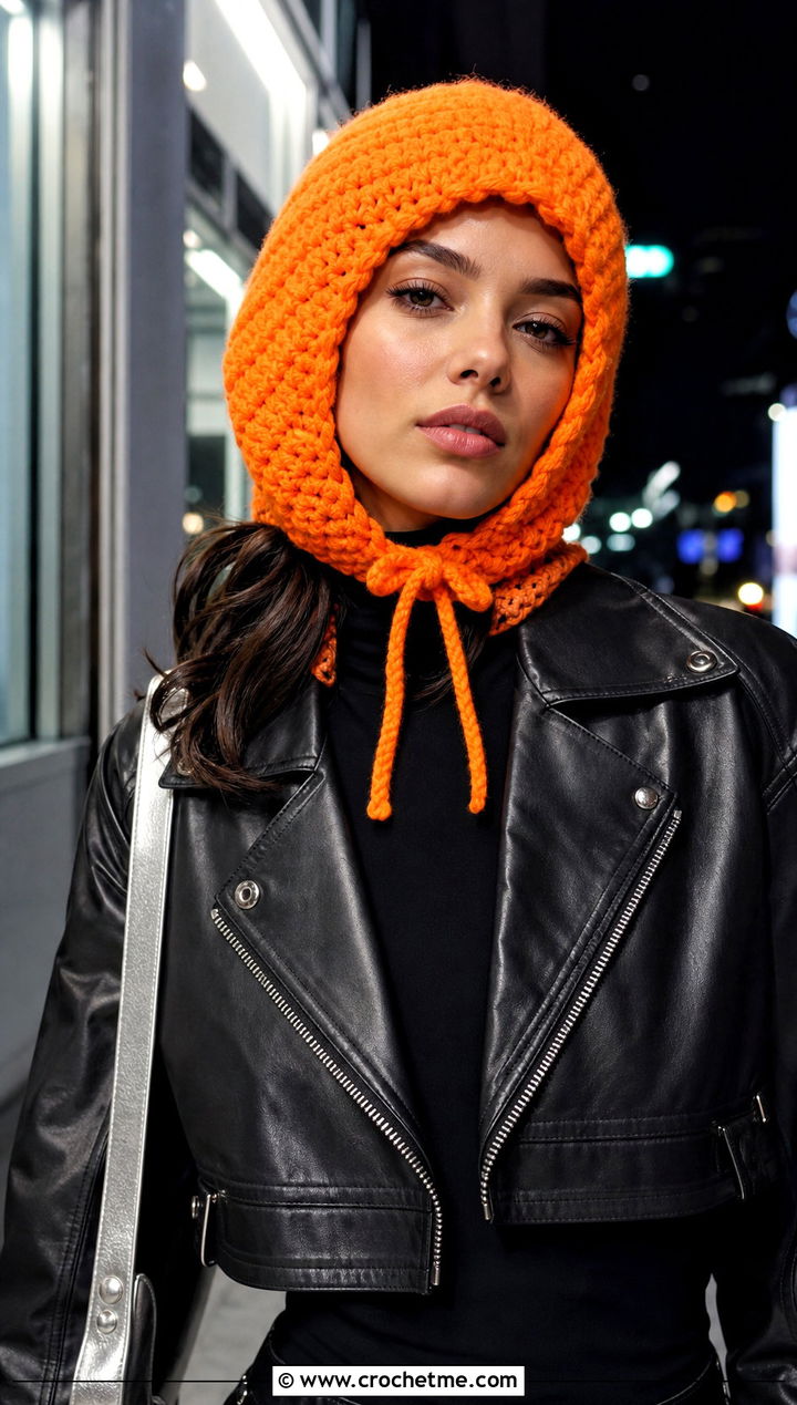 Kenny Drawstring Hood Hat With Leather Jacket - 25 Crochet South Park Hat outfit ideas