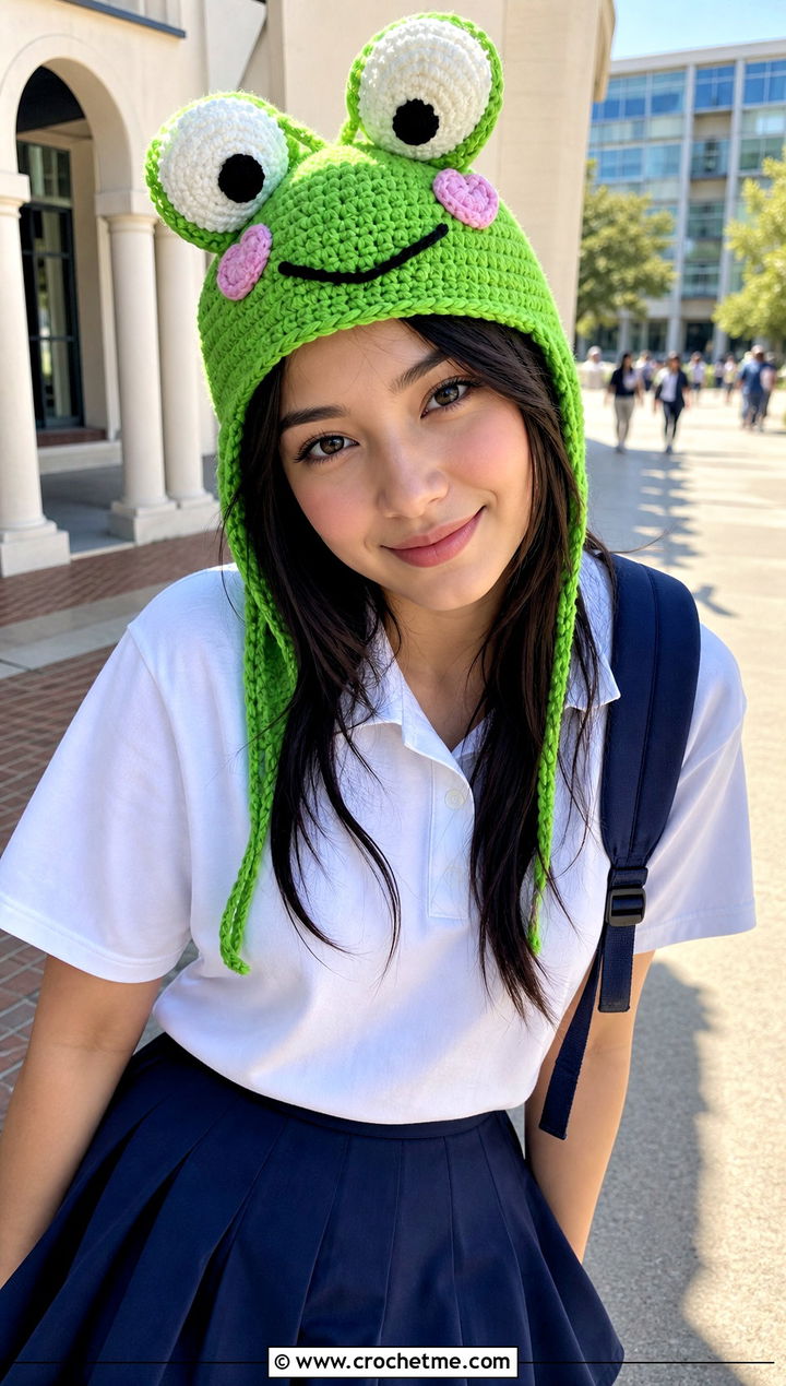 Keroppi Crochet Frog Hat With A Tennis Skirt - 30 sanrio crochet hat outfit ideas