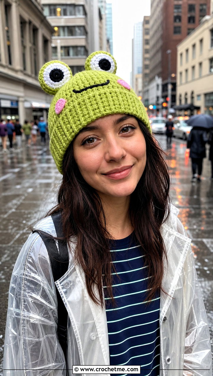 Keroppi Frog Eye Beanie With Raincoat - 25 sanrio crochet beanie outfit ideas