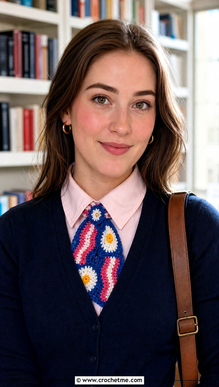 Keyhole Bacon And Eggs Scarf With Preppy Cardigan - 20 Crochet Bacon And Eggs Scarf outfit ideas