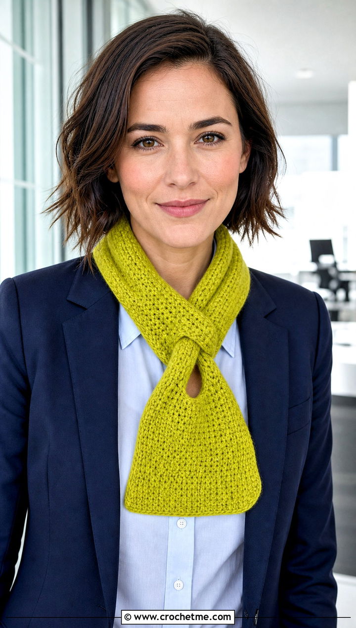 Keyhole Crochet Cashmere Scarf With Office Suit - 25 crochet cashmere scarf outfit ideas