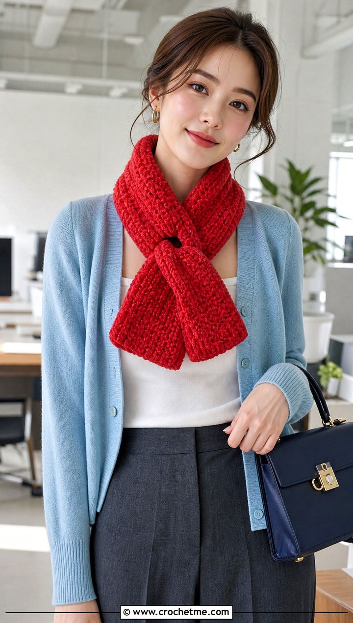 Keyhole Crochet Chenille Scarf With Cardigan - 25 crochet chenille scarf outfit ideas