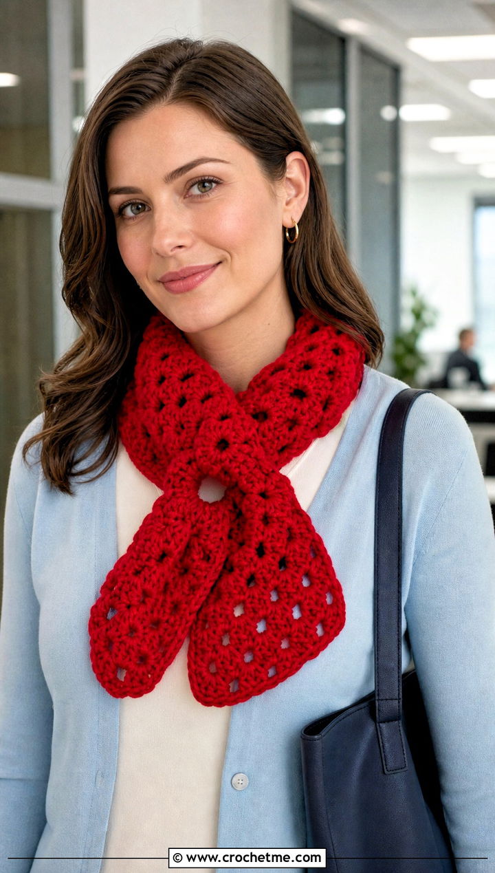 Keyhole Crochet Granny Stitch Scarf With Cardigan - 30 crochet granny stitch scarf outfit ideas