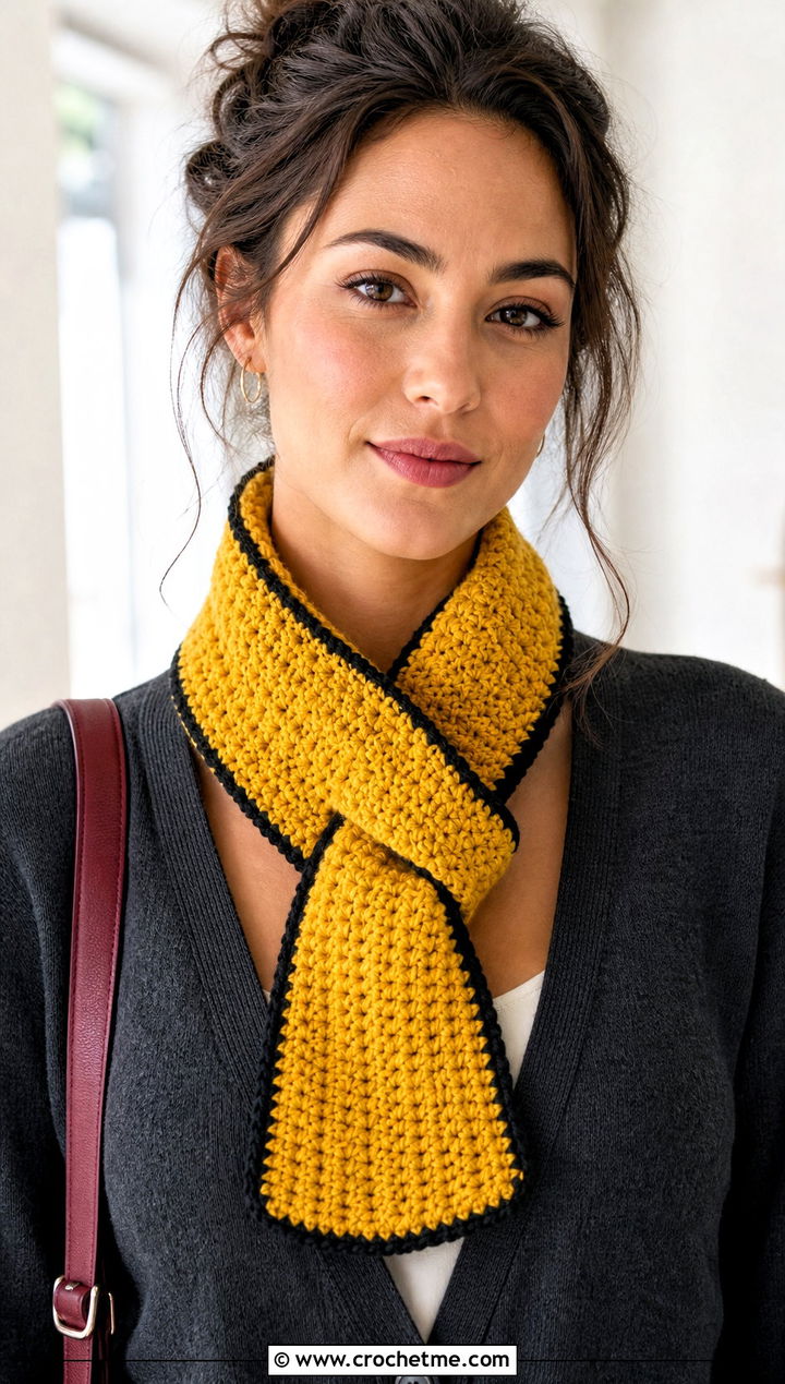 Keyhole Crochet Hufflepuff Scarf With Cardigan - 30 crochet hufflepuff scarf outfit ideas