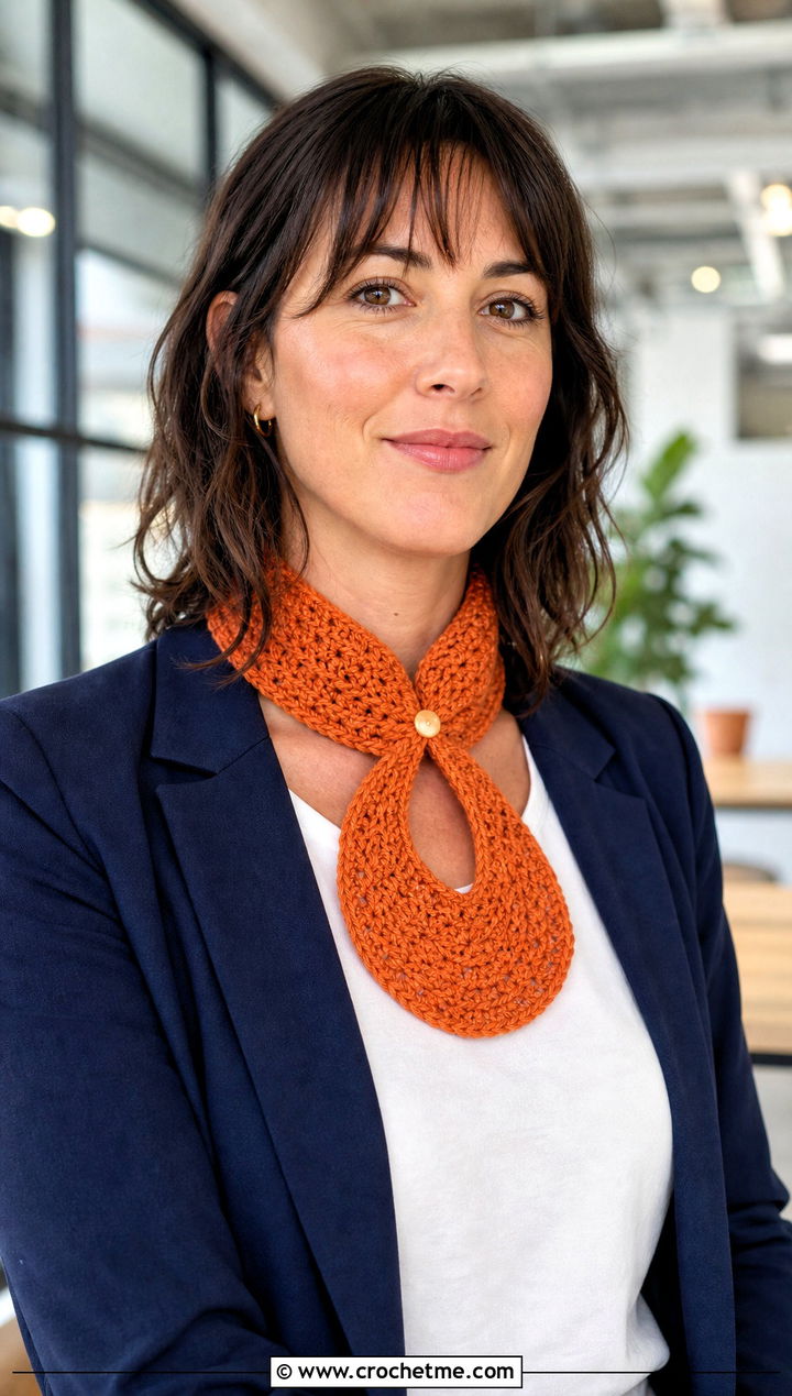 Keyhole Crochet Scarf With Blazer - 25 crochet scarf design ideas
