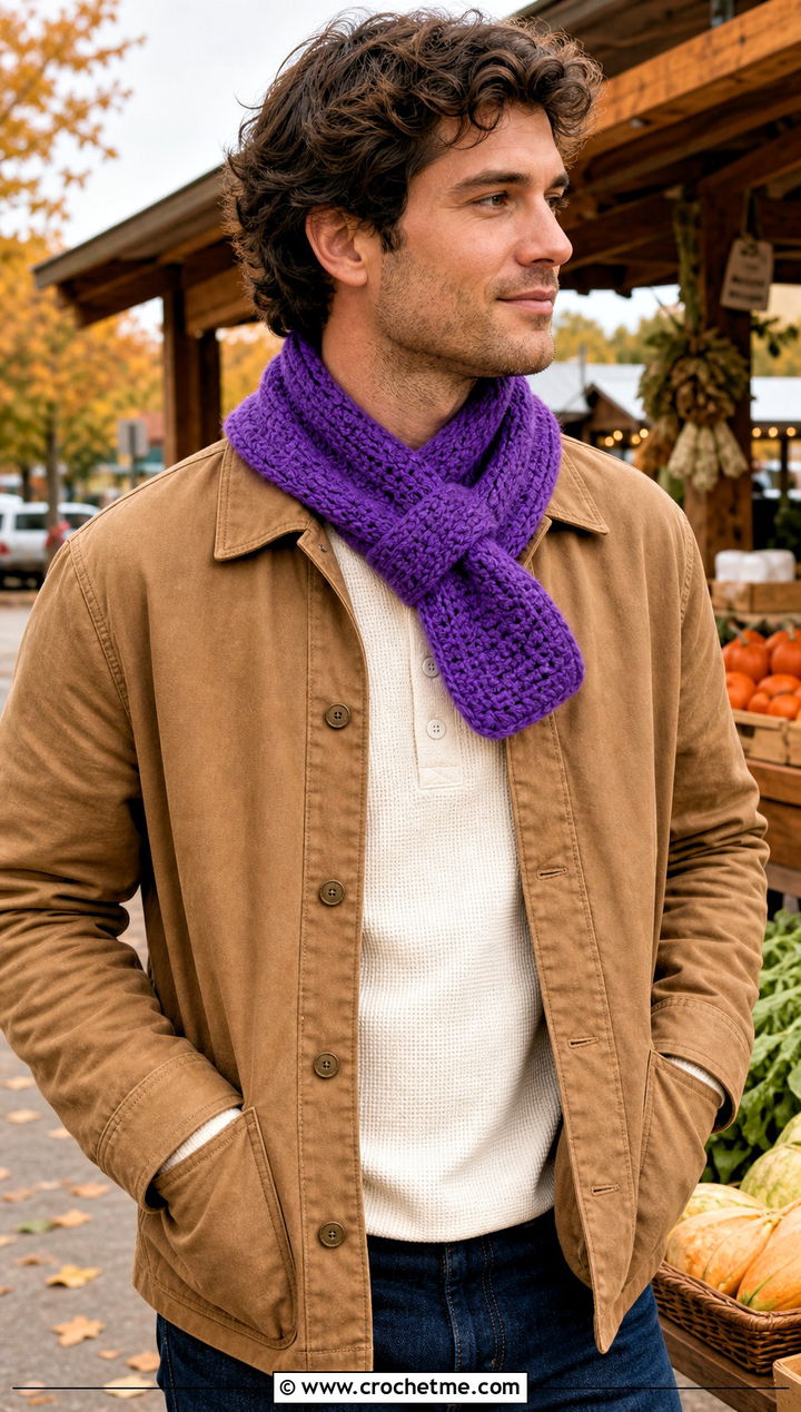 Keyhole Crochet Scarf With Chore Jacket - 30 crochet scarf ideas for men