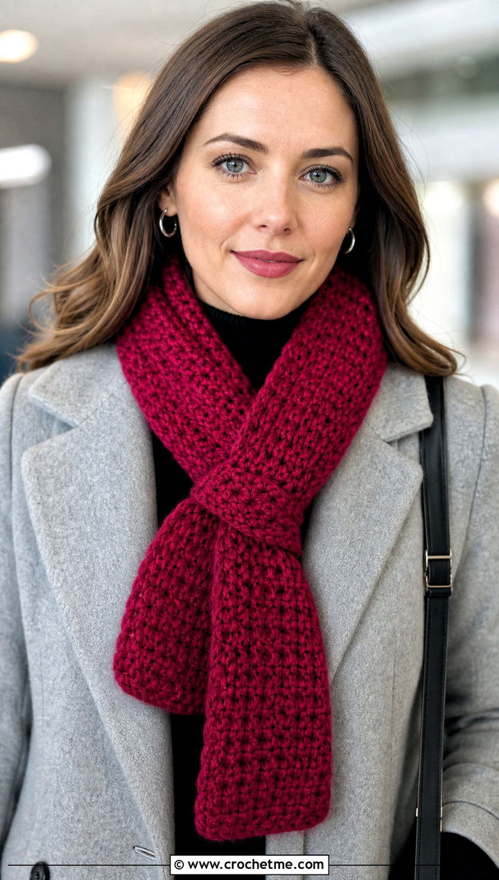 Keyhole Crochet Scarf With Wool Coat - 15 wool ease crochet scarf outfit ideas