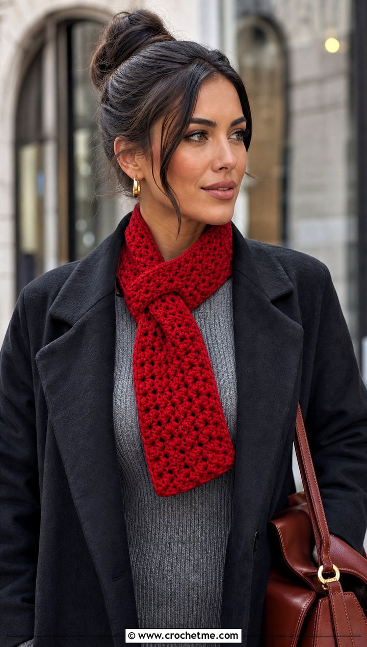 Keyhole Red Crochet Scarf With Sweater Dress - 25 taylor swift red crochet scarf outfit ideas