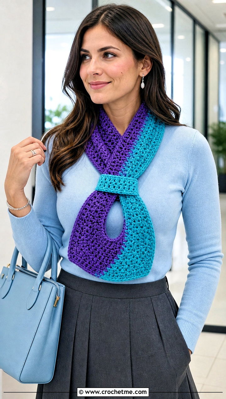 Keyhole Two Tone Crochet Scarf With Pleated Skirt - 25 two tone crochet scarf outfit ideas
