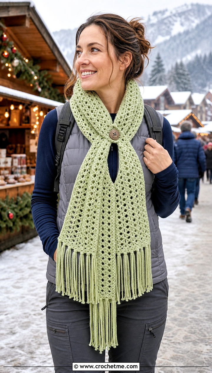 Keyhole Winter Wishes Crochet Scarf With Quilted Vest - 15 Winter Wishes Crochet Scarf outfit ideas