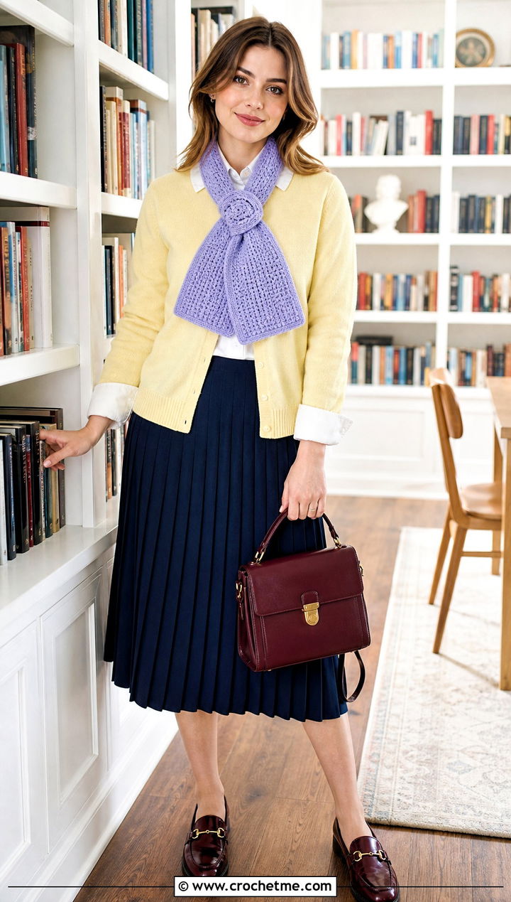 Keyhole Worsted Weight Crochet Scarf With Pleated Skirt - 20 Crochet Scarf Worsted Weight Yarn outfit ideas