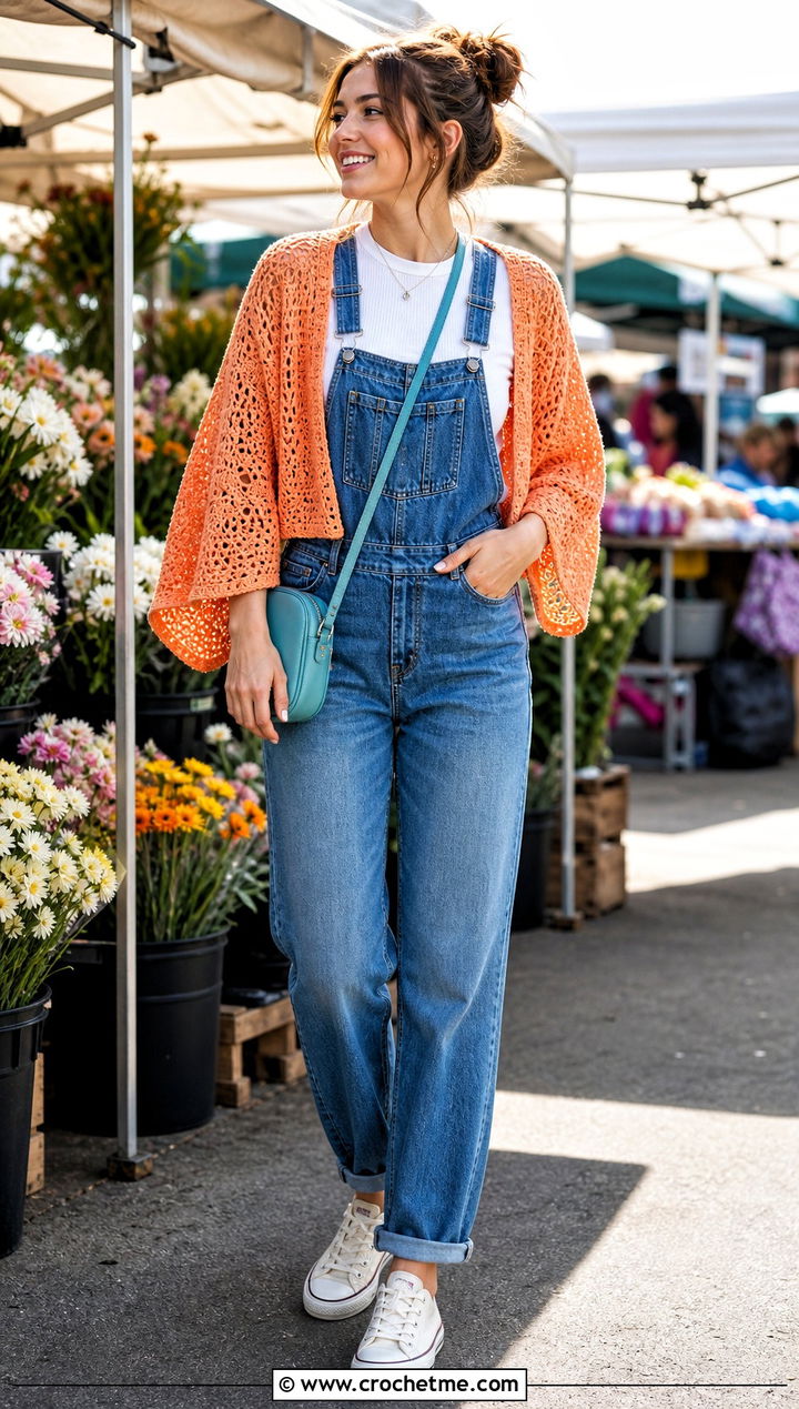 Kimono Shrug Crochet Cardigan With Overalls - 35 crochet kimono cardigan outfit ideas