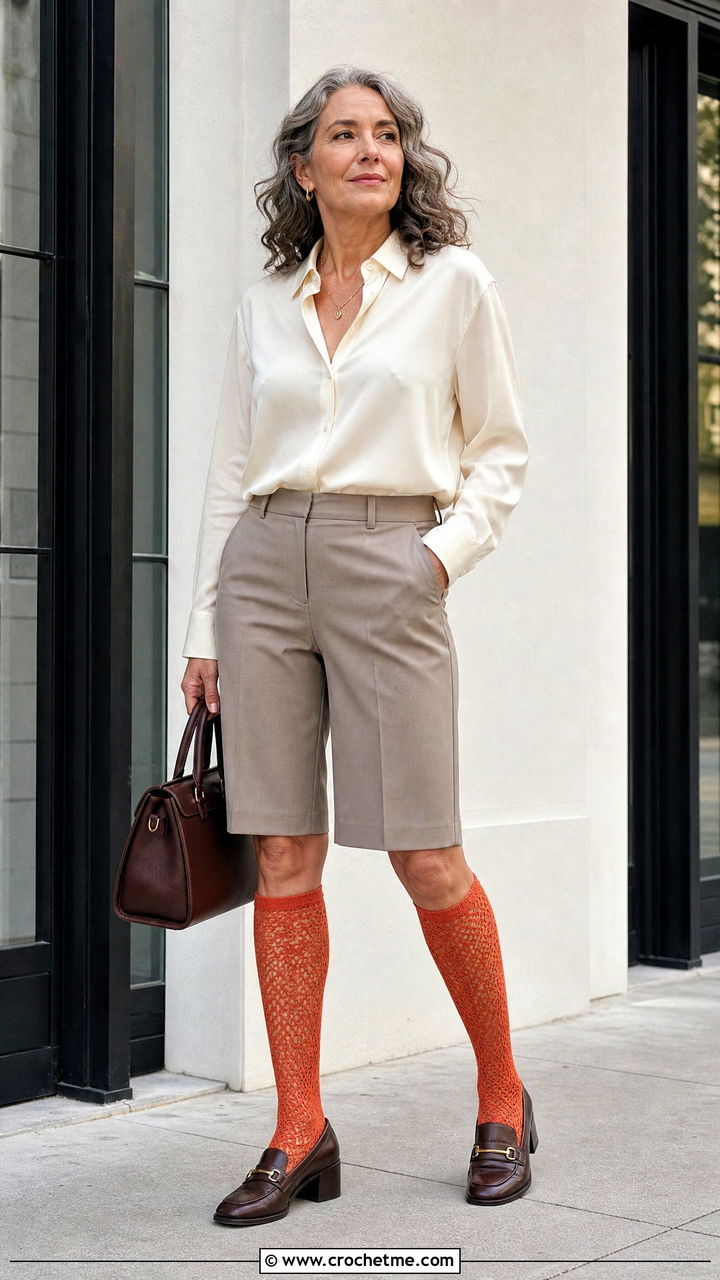 Knee High Crochet Fishnet Stockings With Bermuda Shorts - 35 crochet fishnet stockings outfit ideas