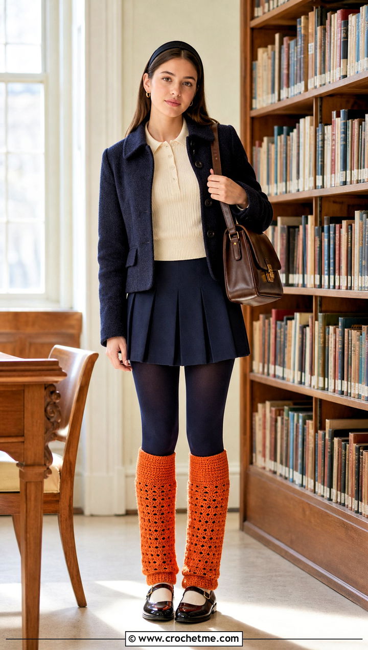 Knee High Crochet Leg Warmers With Pleated Skirt - 35 Easy Crochet Leg Warmers outfit ideas
