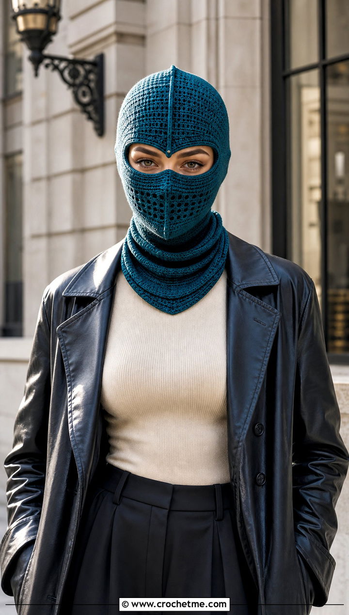 Knight Helmet Balaclava With Leather Trench Coat - 25 crochet helmet balaclava outfit ideas