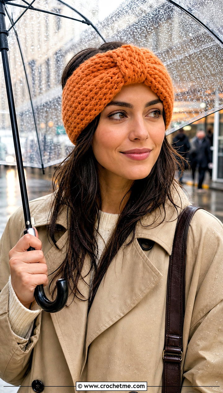Knot Front Bulky Crochet Ear Warmer With Trench Coat - 25 Bulky Crochet Ear Warmer outfit ideas