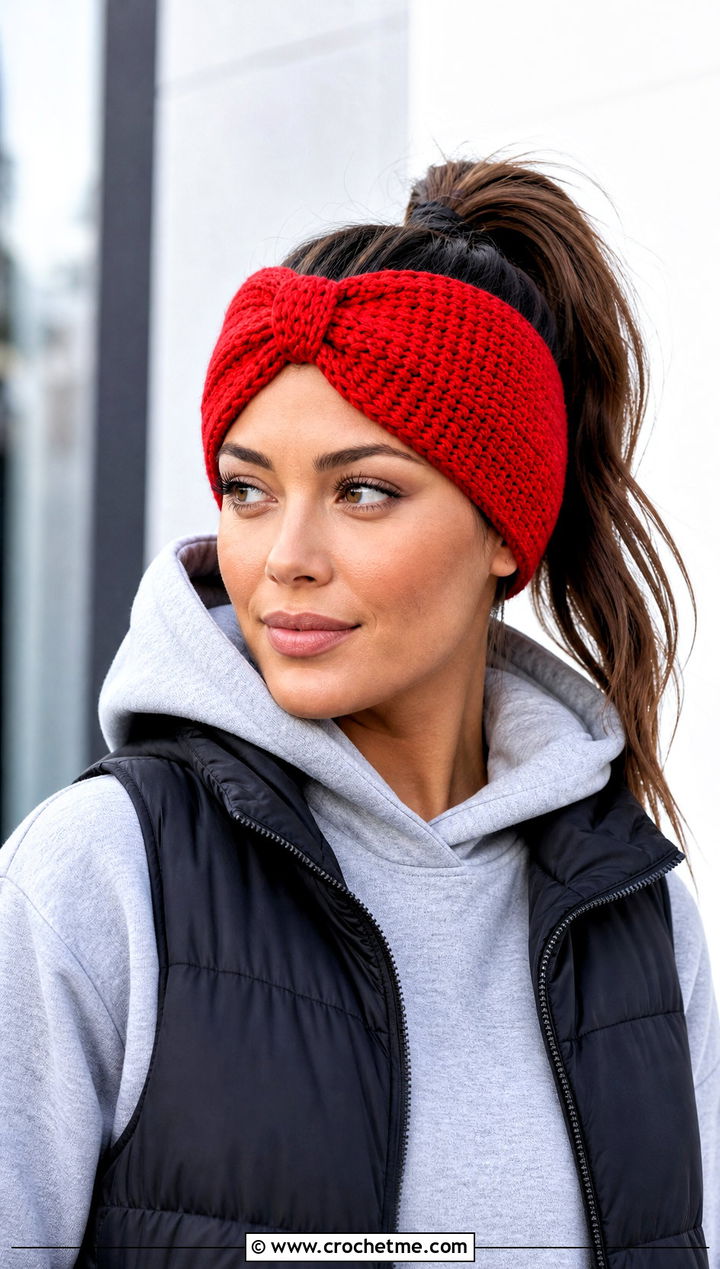 Knot Front Crochet Ear Warmer With Hoodie and Joggers - 25 Simple Crochet Ear Warmer outfit ideas