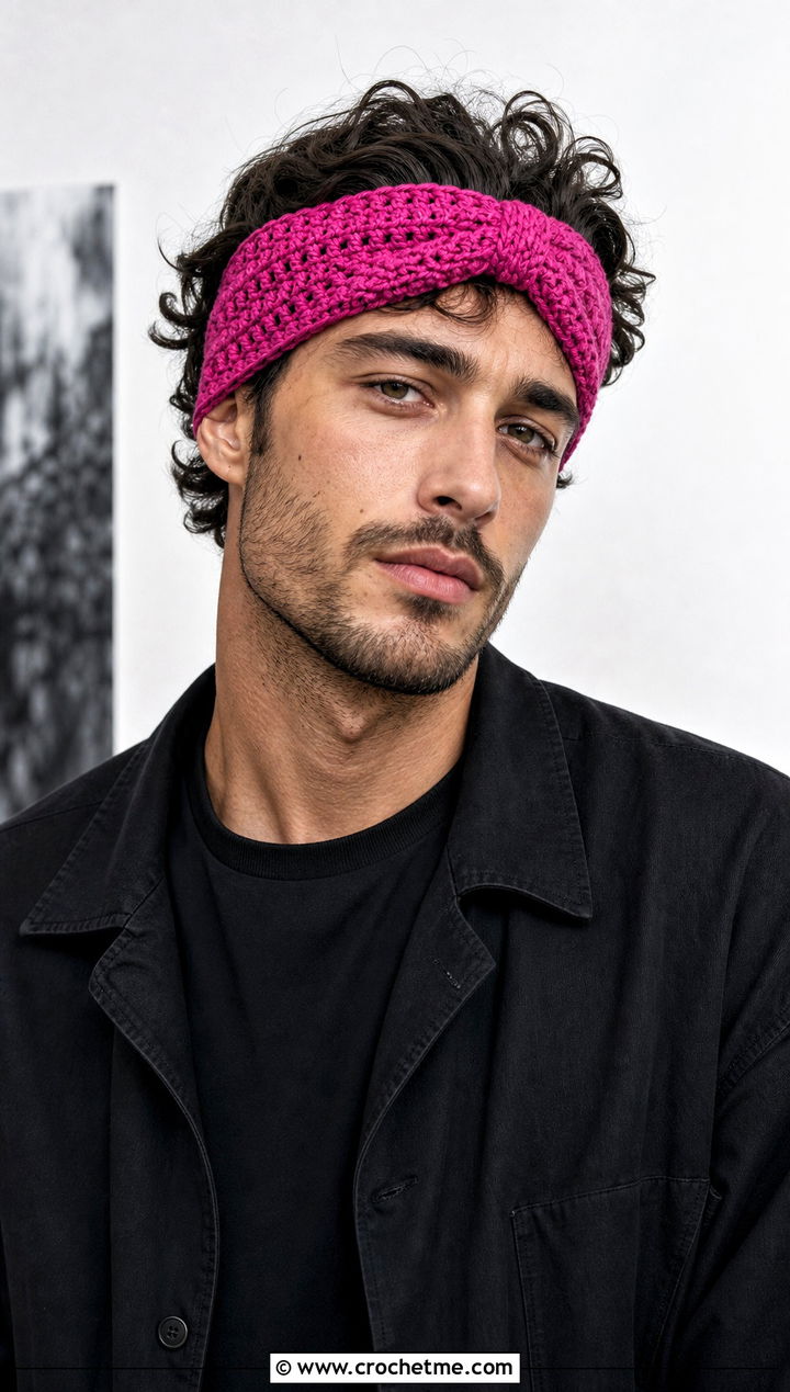 Knot Front Crochet Headband With Monochrome Outfit - 25 men's crochet headband outfit ideas