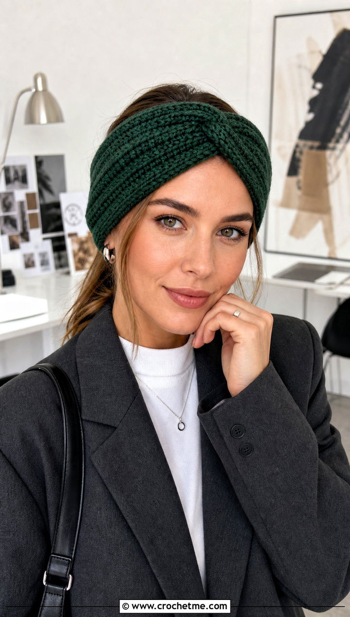 Knotted Crochet Headband With Blazer And Jeans - 25 Easy Crochet Winter Headband outfit ideas