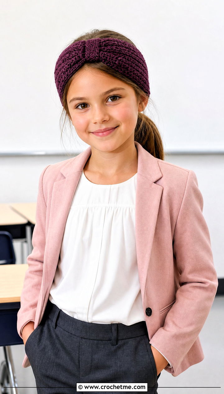 Knotted Crochet Headband With Blazer And Trousers - 15 Childrens Crochet Headband outfit ideas