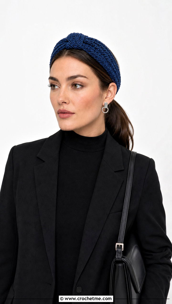 Knotted Crochet Ponytail Headband With Black Outfit - 20 Crochet Ponytail Headband outfit ideas