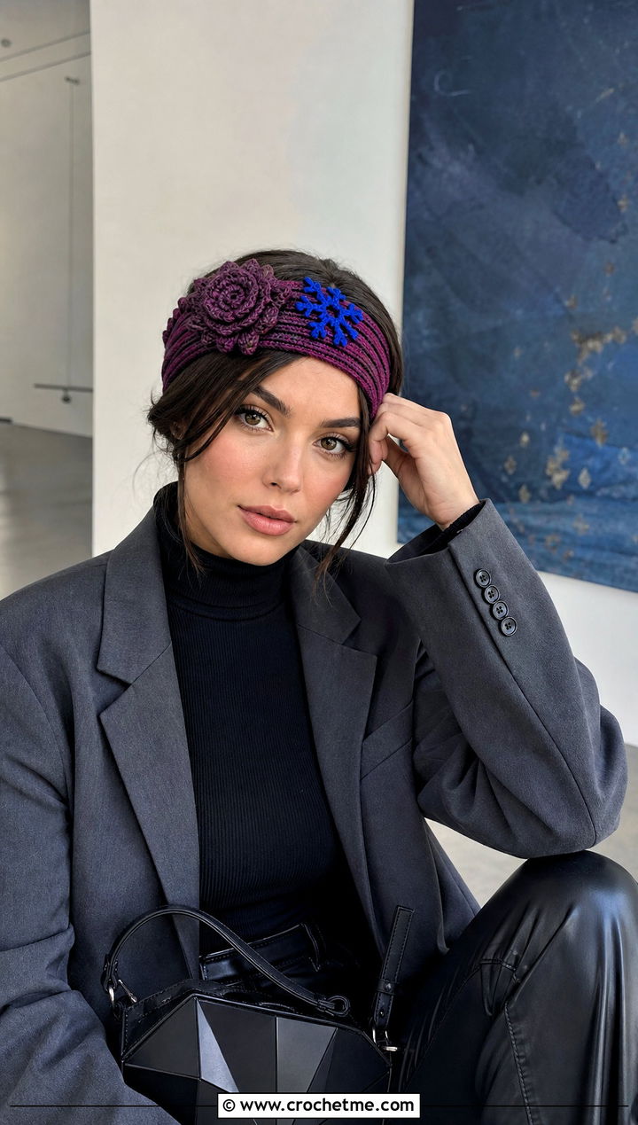 Knotted Snowflake Headband With Faux Leather Pants - 20 Crochet Snowflake Headband outfit ideas