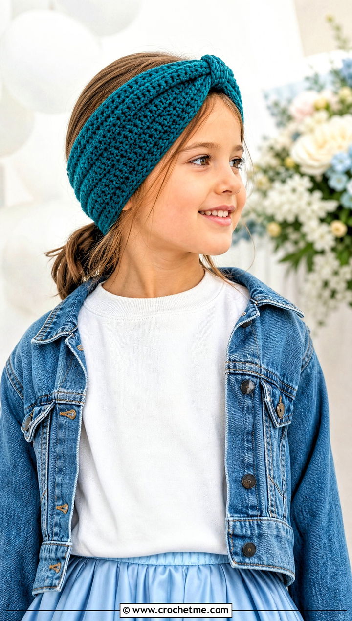 Knotted Turban Crochet Child Headband With Satin Skirt - 20 Crochet Childs Headband outfit ideas