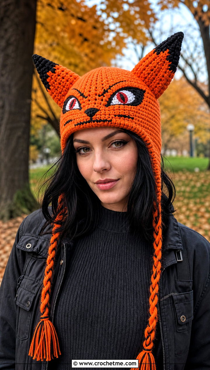Kurama Fox Ear Hat With Sweater Dress - 25 naruto crochet hat outfit ideas