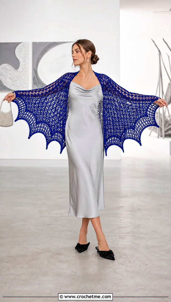 Lace Bat Wing Crochet Shawl With Slip Dress - 25 bat wing crochet shawl outfit ideas