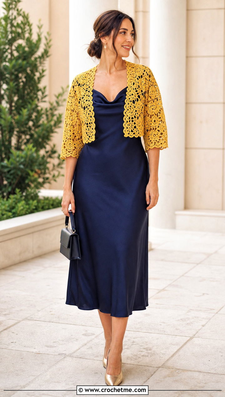 Lace Bolero Crochet Shrug With Slip Dress - 25 Crochet Shrug Sleeves outfit ideas