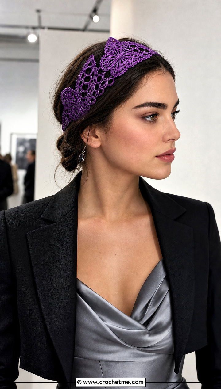 Lace Butterfly Crochet Headband With Satin Midi Dress - 15 crochet butterfly headband outfit ideas