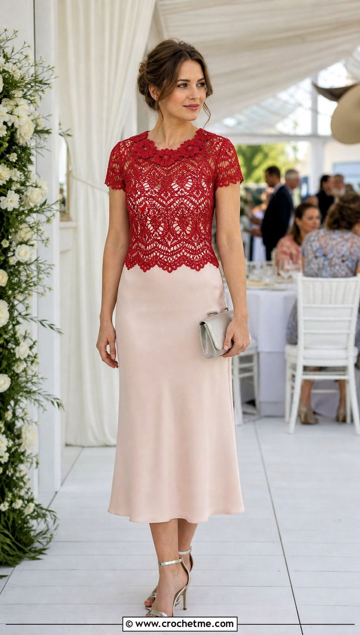 Lace Collar Crochet Top Over A Slip Dress - 25 Crochet Collar Top outfit ideas