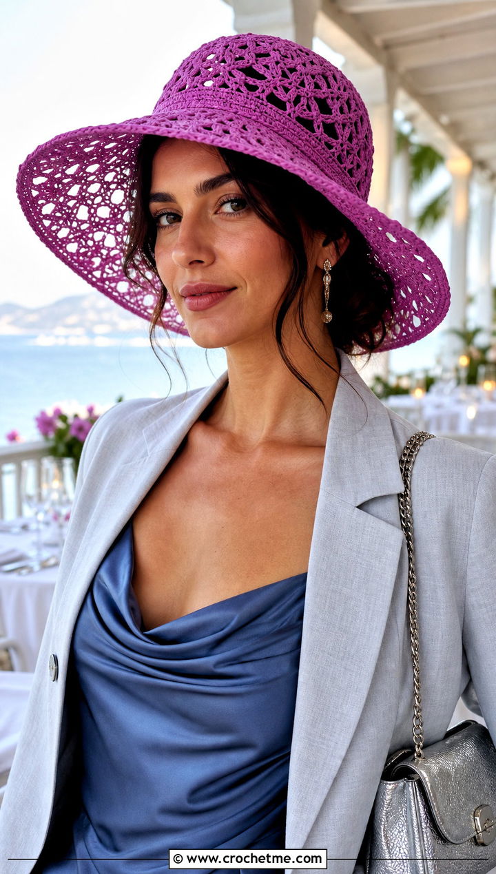 Lace Crochet Beach Hat With Satin Slip Dress - 25 crochet beach hat outfit ideas
