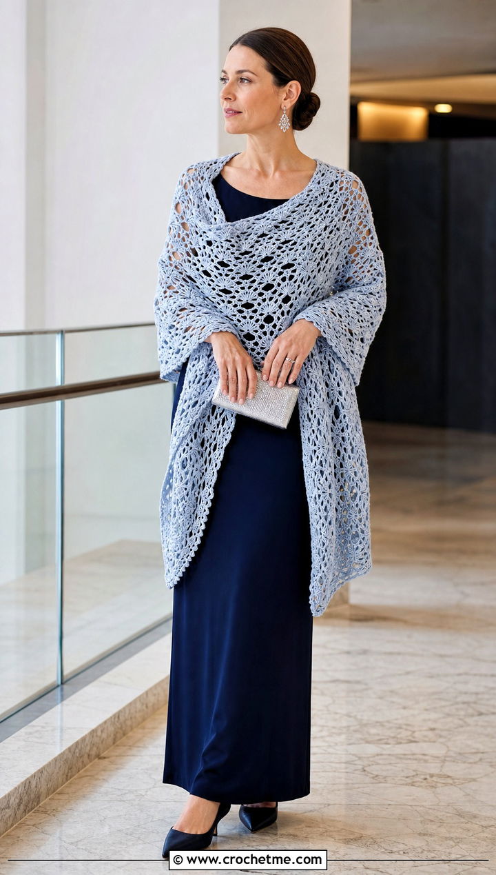 Lace Crochet Blanket Shawl With Column Dress - 30 crochet blanket shawl outfit ideas
